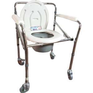 Silla De Baño Sanitaria Plegable Cromada con Ruedas y Recipiente